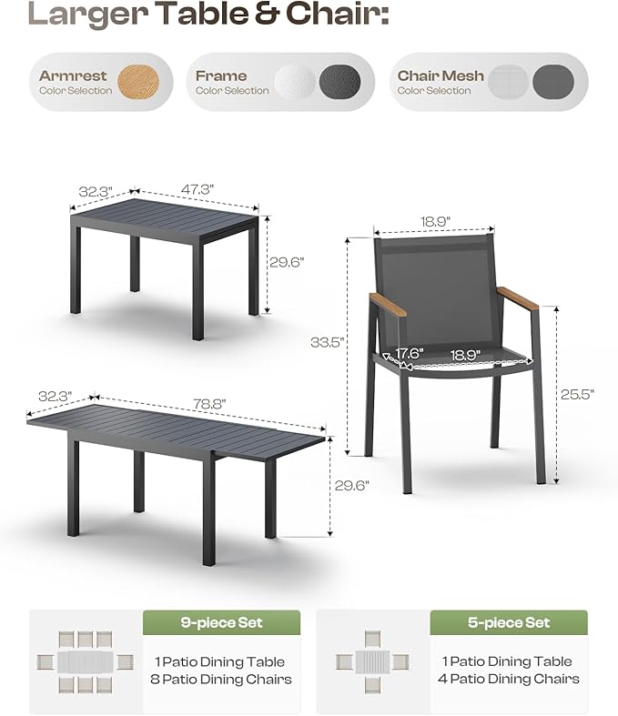 Expandable Outdoor Patio Dining Table Set - Image 8