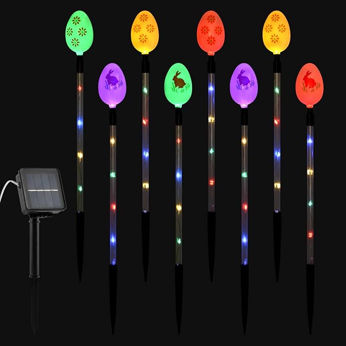 8 PCS Solar Easter Eggs Stake Lights, IP65 Waterproof Multicolor Outdoor Easter - Image 9