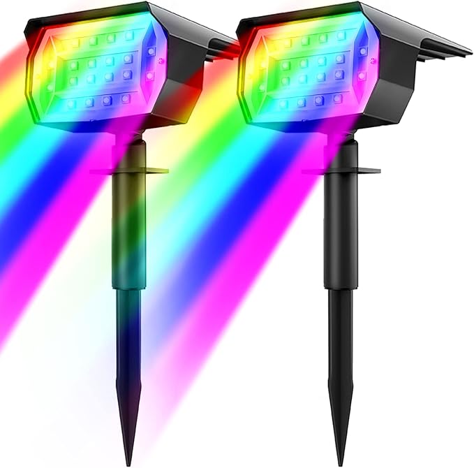 nipify 2 Pack Solar Spot Lights Outdoor Color Changing, 7 Modes Halloween RGB by Nipify