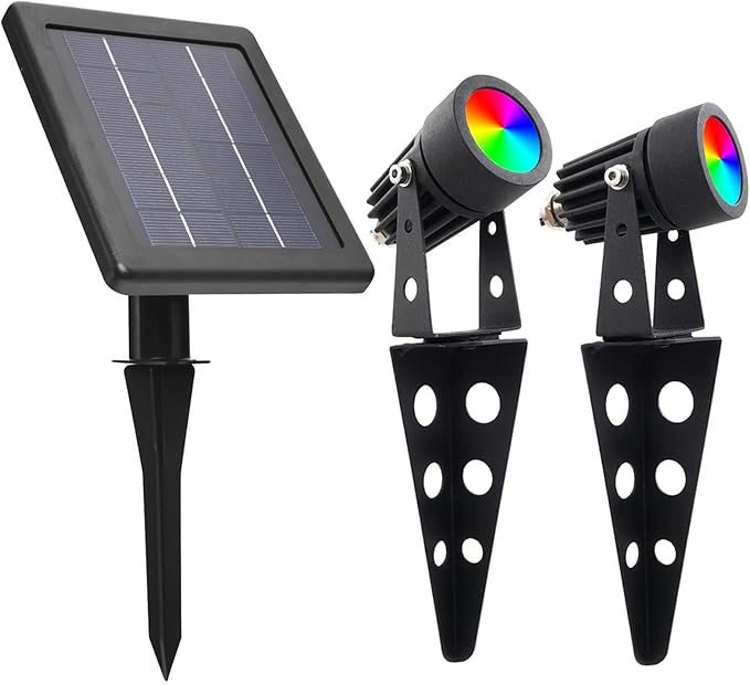 Mini 50X Twin Solar Spot Lights Outdoor Multi Color Changing RGB LED Spotlight by SolarLightMart