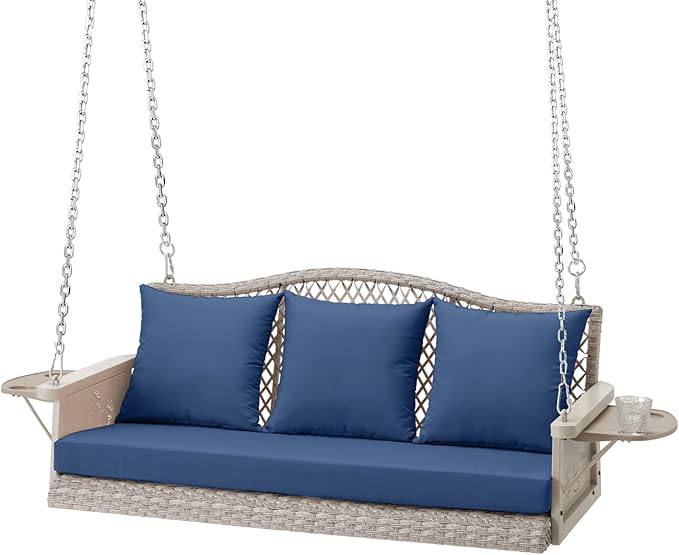 Upgraded Wicker Hanging Porch Swing Heavy Duty 900 LBS 3-Seat Outdoor Patio by zzw