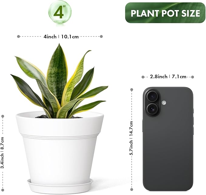 4 Inch Plastic Plant Pots with Drainage Holes and Trays – 8 Pack Small Nursery - Image 3
