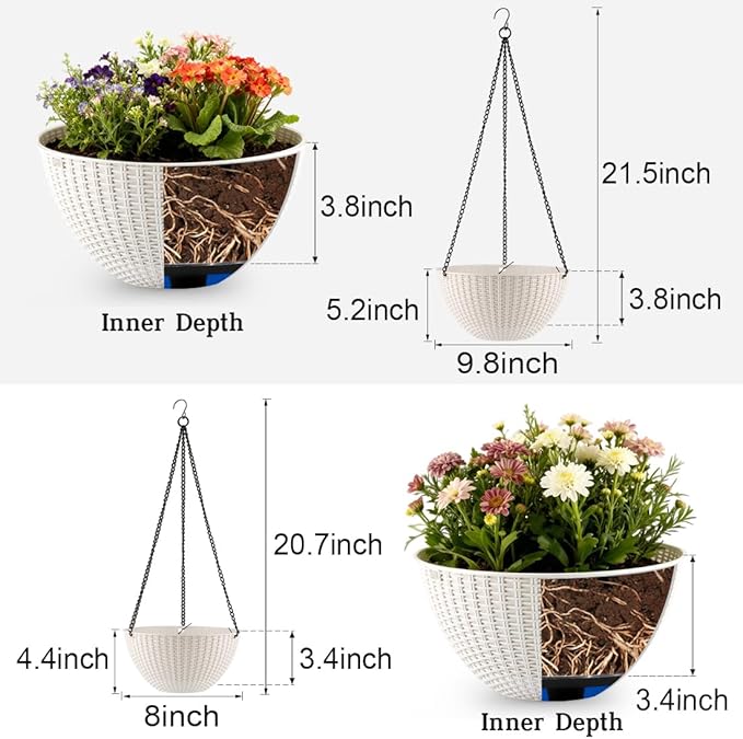 Hanging Planters for Indoor Outdoor Plants 8 and 10 Inch, 4 Packs Hanging - Image 2
