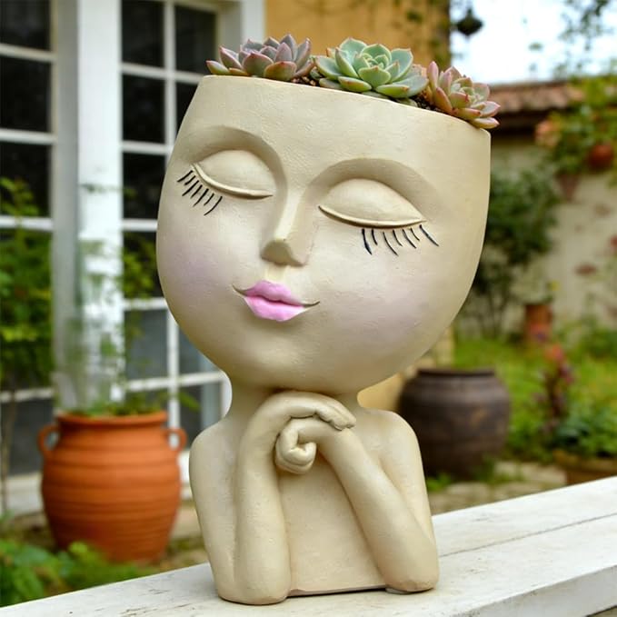 Face Head Planter, Funny Heads Plant Pots, Cute Girl Faces Plant Pot, - Image 5