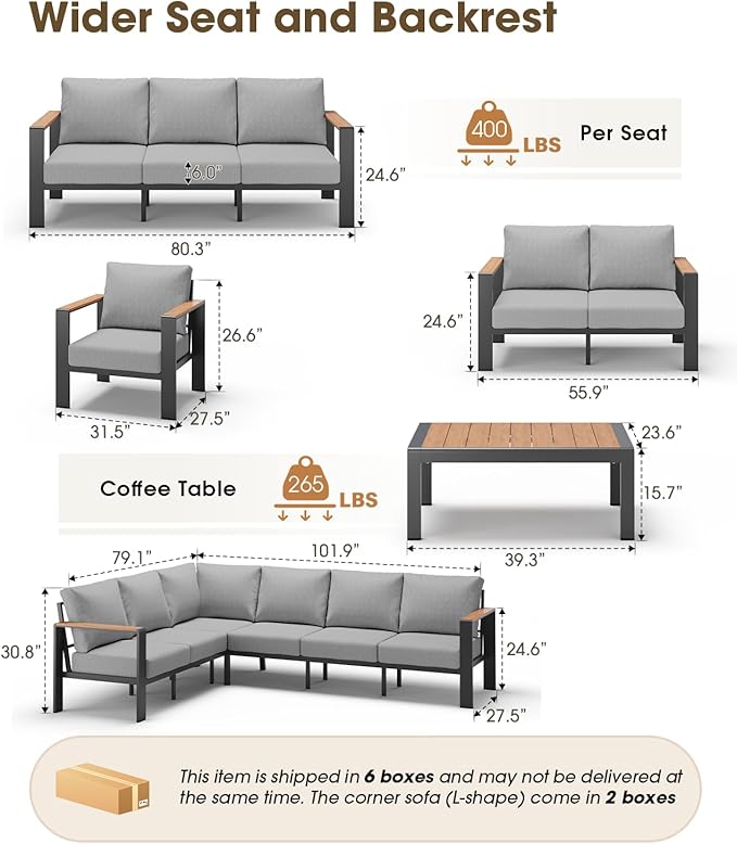 Aluminum Outdoor Patio Furniture 3 Seats, All-Weather Outdoor Patio Sofa - Image 3