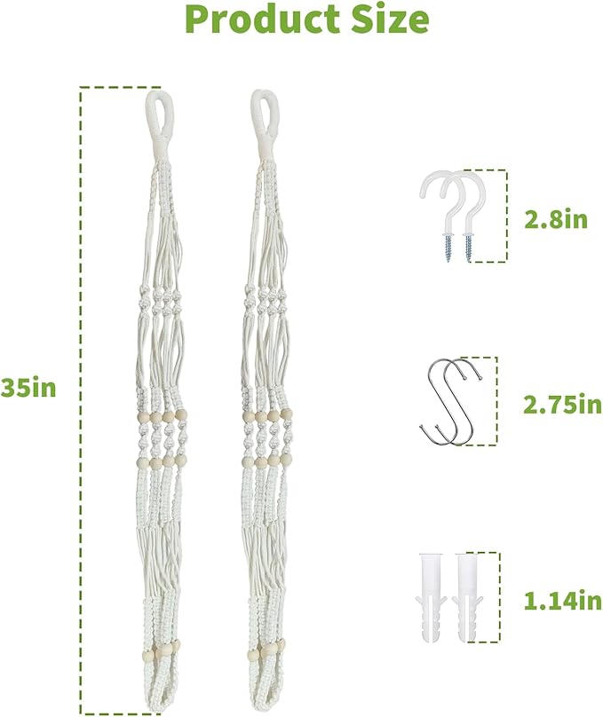 Macrame Plant Hanger Set of 2, 35 Inch Indoor Hanging Planter - Image 2