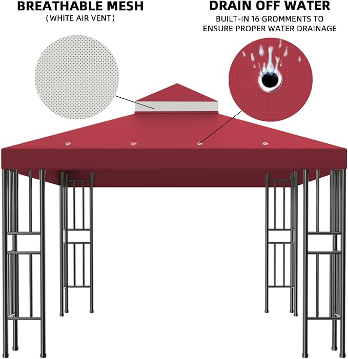 Sumfaller 10x10 FT Gazebo Replacement Canopy Top Cover Double Tiered Canopy Top - Image 2