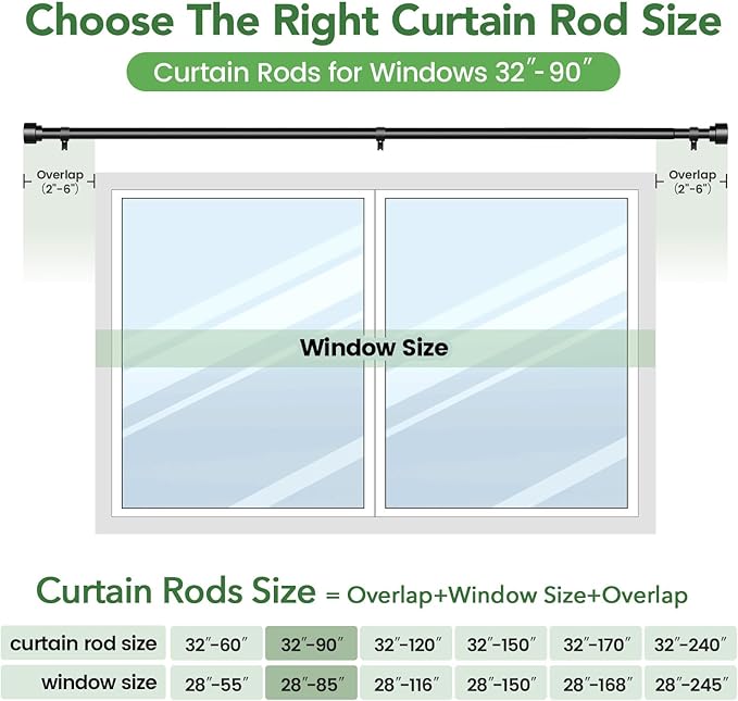 2 Pack Black Curtain Rods for Windows 48 to 84, 1 Inch Adjustable Heavy Duty - Image 7