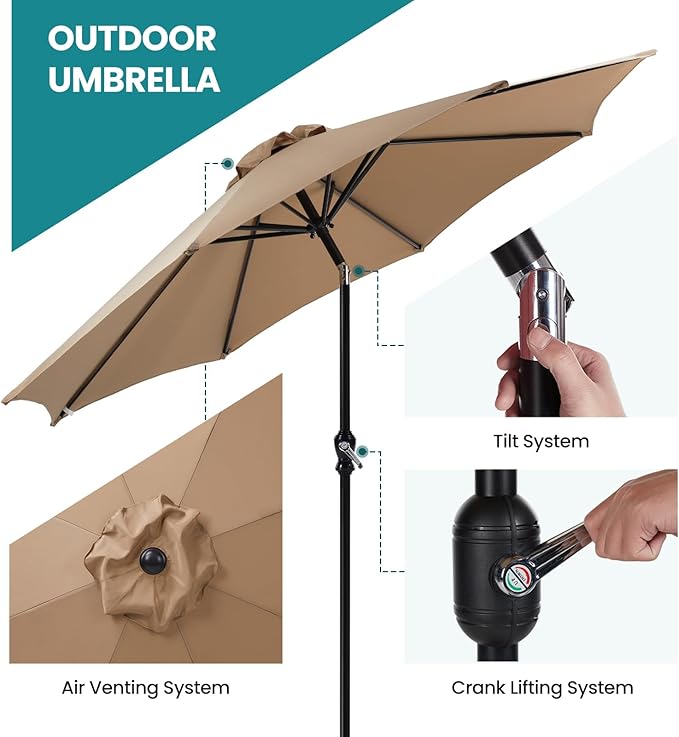 OLIXIS 9ft Patio Umbrella with Tilt and Crank Button & 8 Sturdy Ribs Waterproof - Image 6