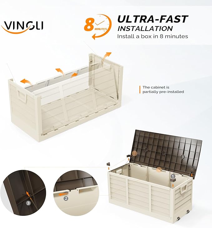 VINGLI 75 Gallon Collapsible Outdoor Storage Box, Simple-to-assemble Plastic - Image 2