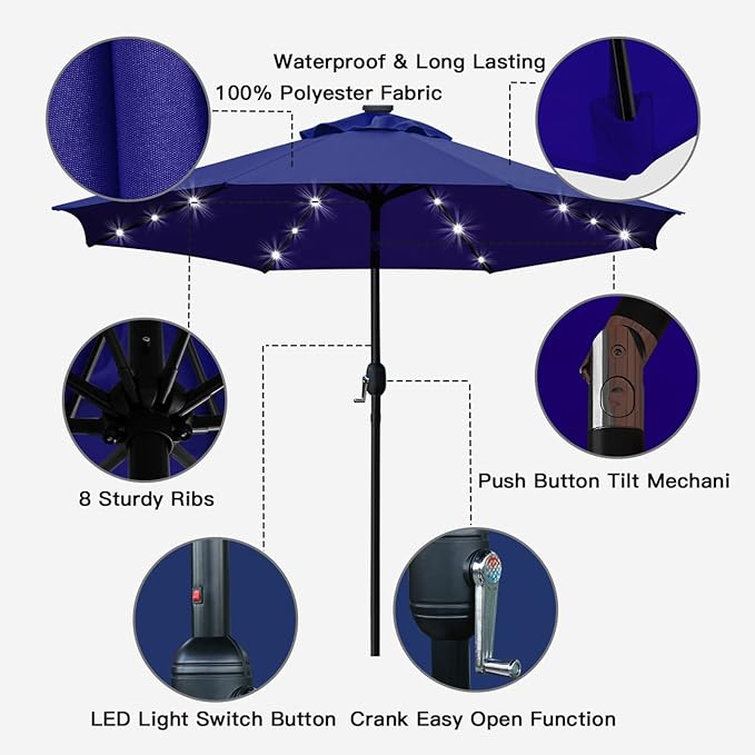 Sunnyglade 9' Solar LED Lighted Patio Umbrella - Image 2