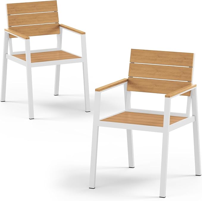 Outdoor Patio Dining Chairs Set of 2, Aluminum & HDPS All-Weather Dining Chairs by ComfCove
