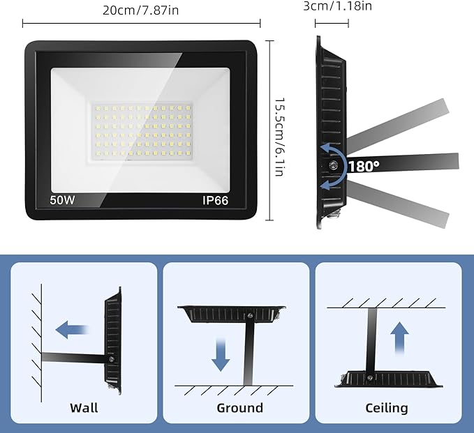 50W Flood Lights Outdoor, 8000LM Bright LED Work Light, IP66 Waterproof Outside - Image 7