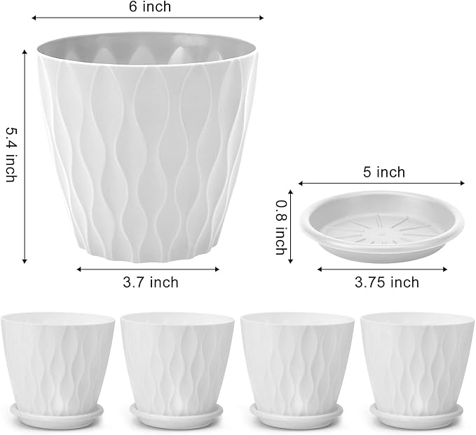 6 inch Plant Pots, 5 Pack Flower Pots Outdoor Indoor, Planters - Image 2