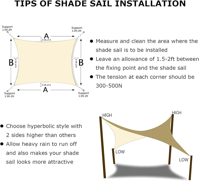 KANAGAWA 6'X9' Cream Custom Size Sun Shade Sail Rectangle UV Block Canopy Cover - Image 6