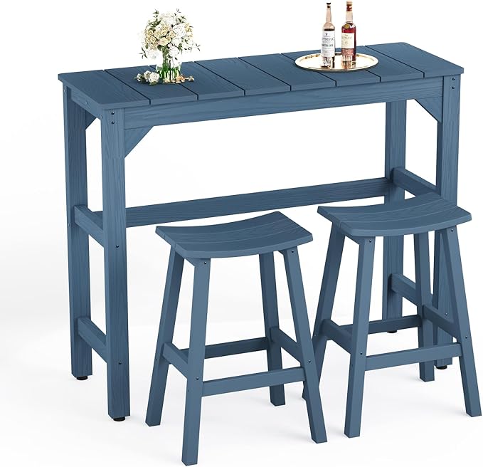 Stoog All-Weather Patio Bar Set, 3-Pieces Outdoor Bar Table and Stools Set by Stoog