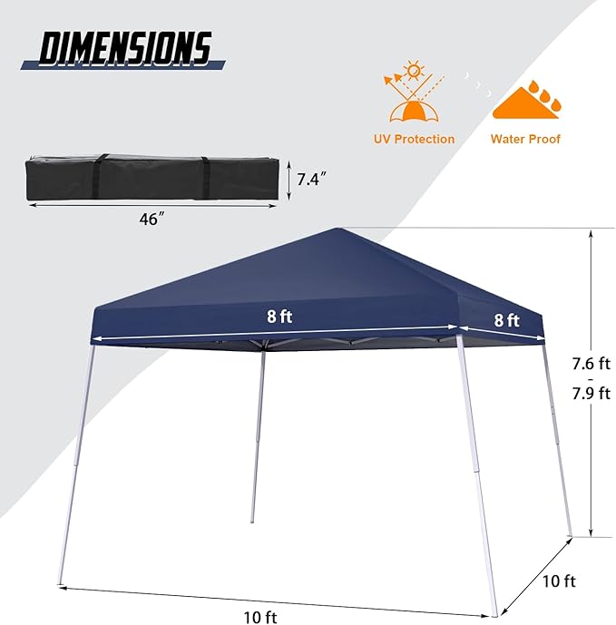 Canopy Tent, 10X10 FT Pop Up Canopy Outdoor Instant Tent Slant Legs - Image 4
