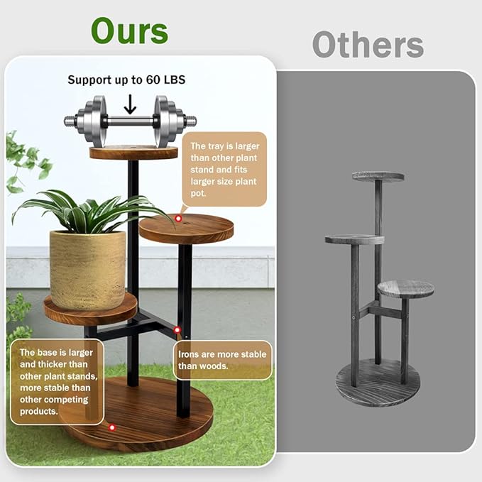 AUGOSTA 3 Tier Plant Stand, Tall Metal Wood Shelf Holder - Image 6