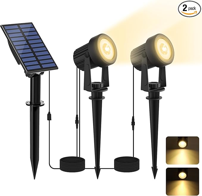 Solar Spotlights Outdoor Waterproof, Warm White Landscape Spotlights, by LINQELLY