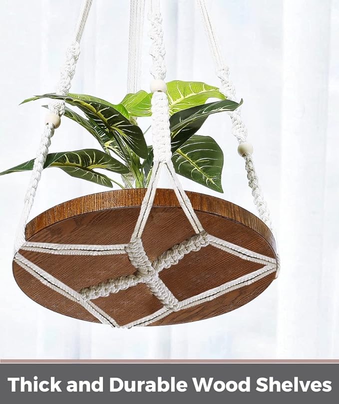 2 Pack Macrame Plant Hanger | Plant Hanger Indoor, Hanging Planter Shelf | - Image 7