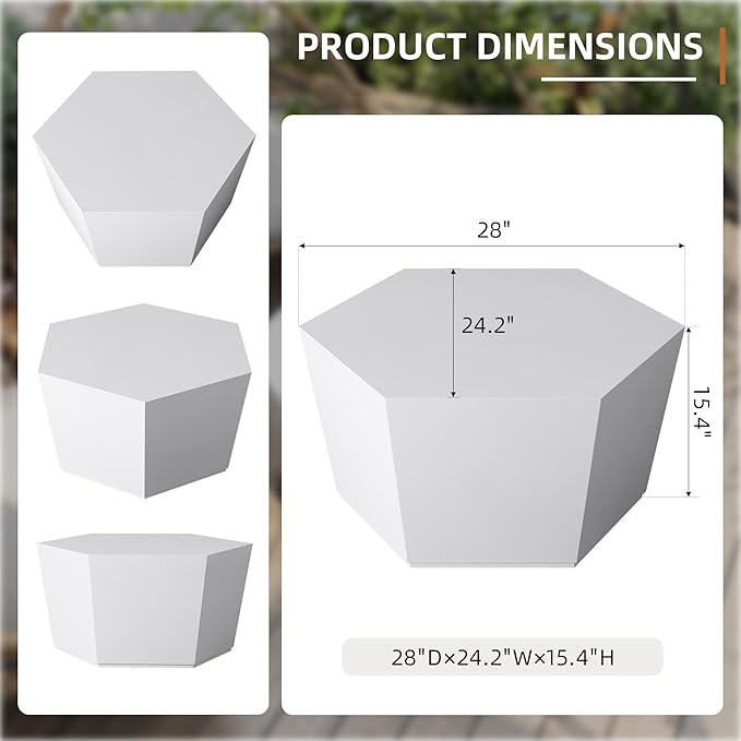 UPHA Outdoor Hexagon Coffee Table, Small Modern Minimalist Accent Tables - Image 2