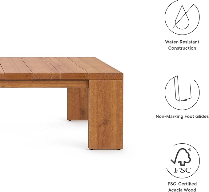 Modway Tahoe Acacia Wood Rectangular Outdoor Patio Coffee Table in Natural - Image 8