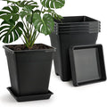 BTPLASTIK Plant Pots 10 Inch Set of 5, Large Square Plastic Planter by BTPLASTIK