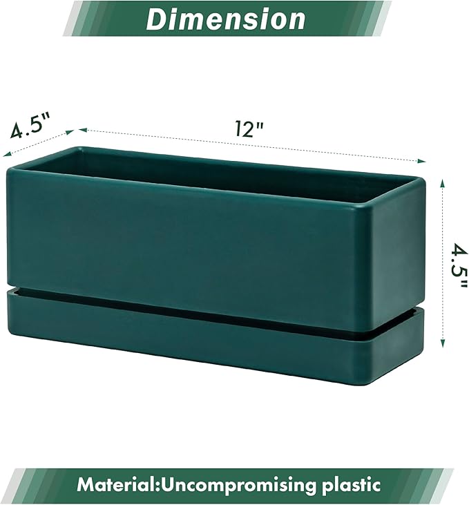 D'vine Dev 12 Inch Window Box Planter, Rectangle Plastic Herb Planter - Image 2