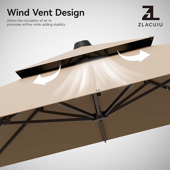 9x12FT Brown Cantilever Outdoor Patio Umbrella - Image 7