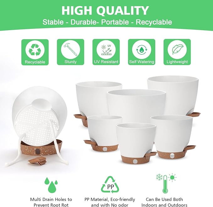 Self Watering Planter with Visual Water Level, Modern 8+7+6.5+6+5.5+5 Inch - Image 5