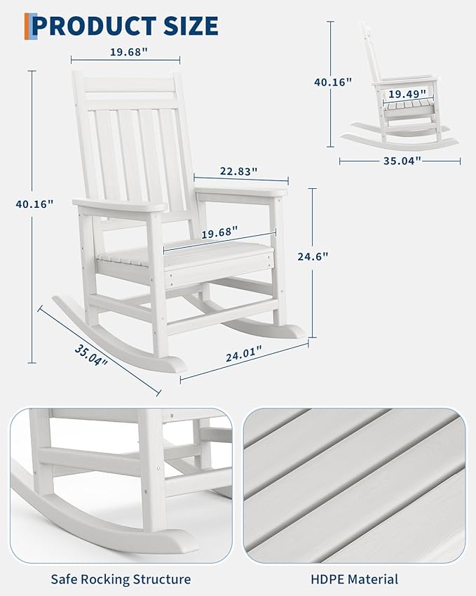 GarveeLife Poly Lumber Rocking Chair Outdoor - Image 2