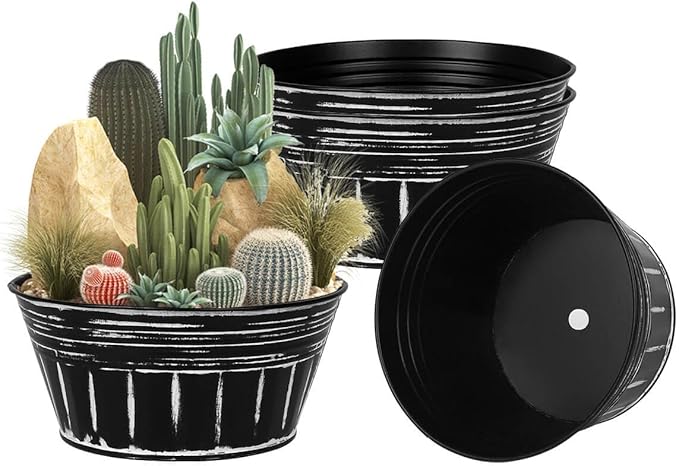 vensovo 10 Inches Black Metal Rustic Plant Pots by vensovo