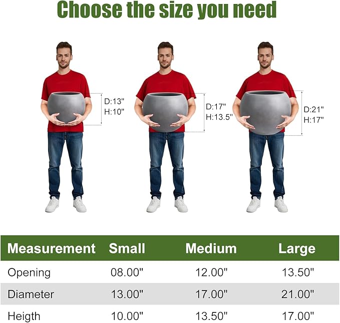 13.5 H x 17" Dia Round Fiberstone Planter - Image 2