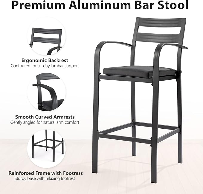 VINGLI Outdoor Bar Stools Set of 2, All-Weather Bar Height Aluminum Stools - Image 6