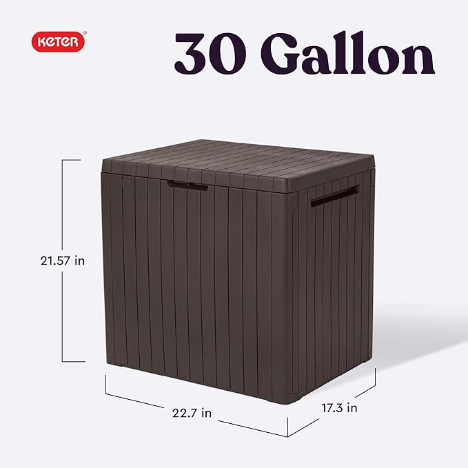 Keter City 30 Gallon Resin Outdoor Storage Box and Patio Furniture Side Table - Image 2
