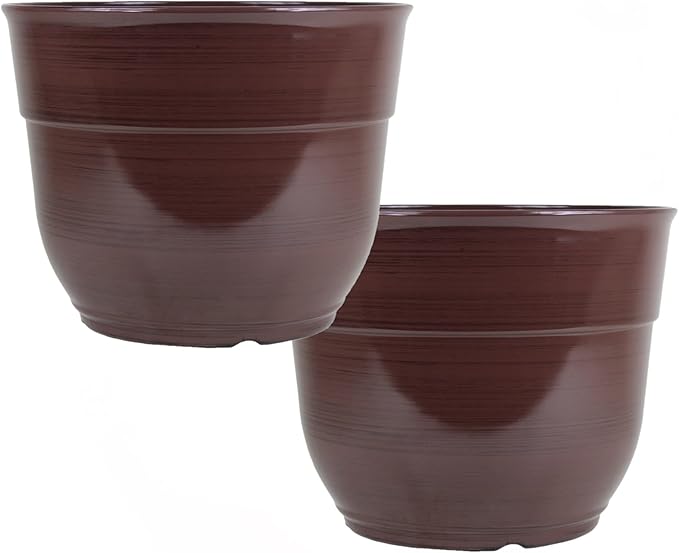 Garden Elements Indoor/Outdoor Glazed Brushed Happy Plastic Planter, Dark Brown by GardenElements