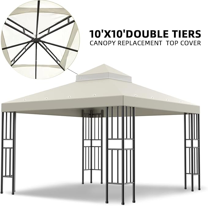 Sumfaller 10x10 FT Gazebo Replacement Canopy Top Cover Double Tiered Canopy Top - Image 3