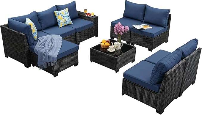 Jing's Villa 9-Piece Patio Furniture Set, All-Weather Outdoor Wicker Sectional - Image 9