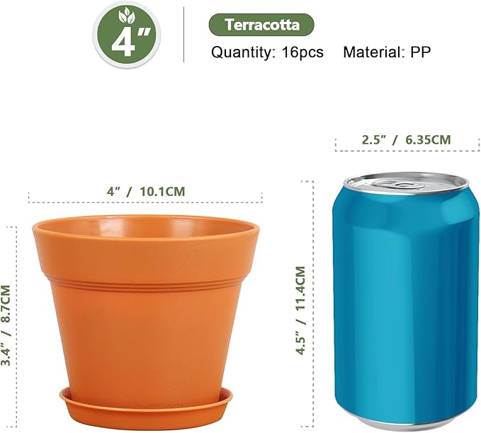 4 inch Small Plastic Nursery Pots, 16 Pack Plant Pots - Image 2