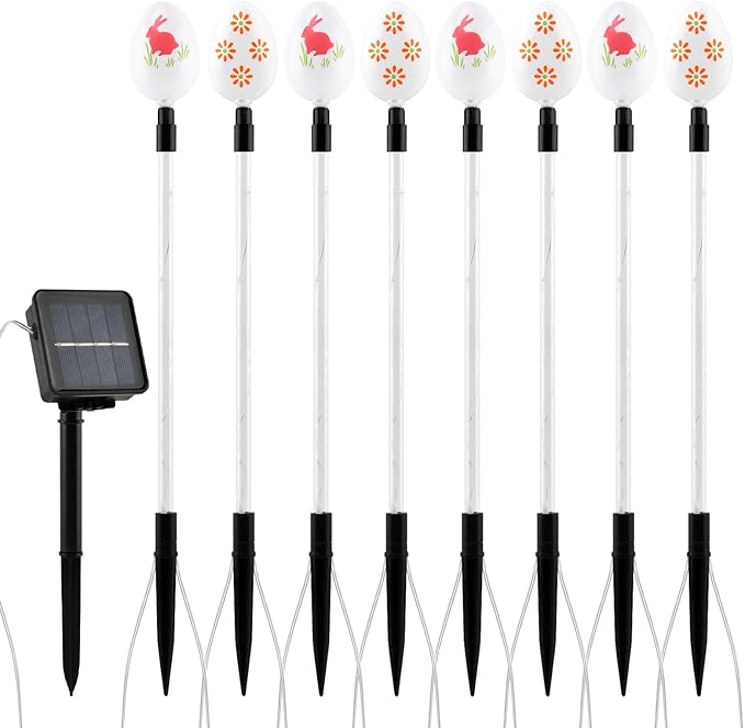 8 PCS Solar Easter Eggs Stake Lights, IP65 Waterproof Multicolor Outdoor Easter - Image 5