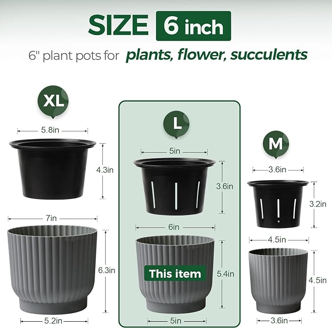 T4U 6 Inch Self Watering Pots for Indoor Plants, 6 Pack Plant Pots, Self - Image 2