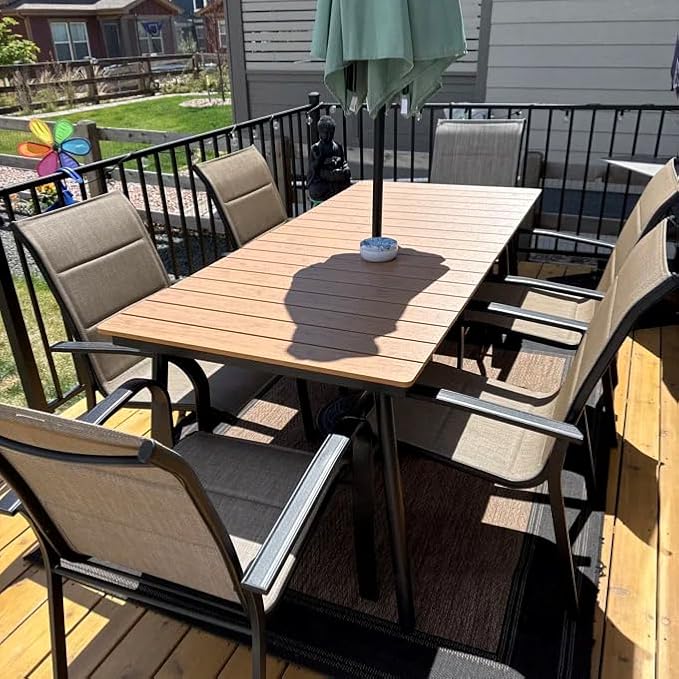 70" Patio Outdoor Dining Table for 4-6, Weather-Resistant Wood-Grain Top - Image 2