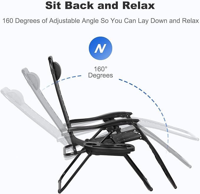 Nazhura Set of 2 Relaxing Recliners Patio Chairs Adjustable Steel Mesh Zero - Image 4