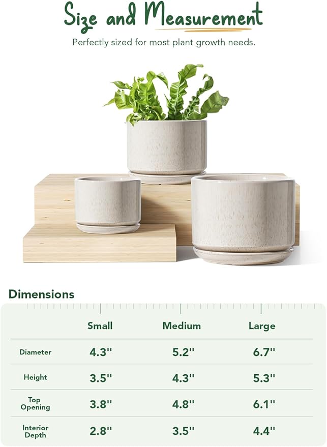 LE TAUCI Ceramic Plant Pots, 4.3+5.3+6.8 inch, Planters - Image 5