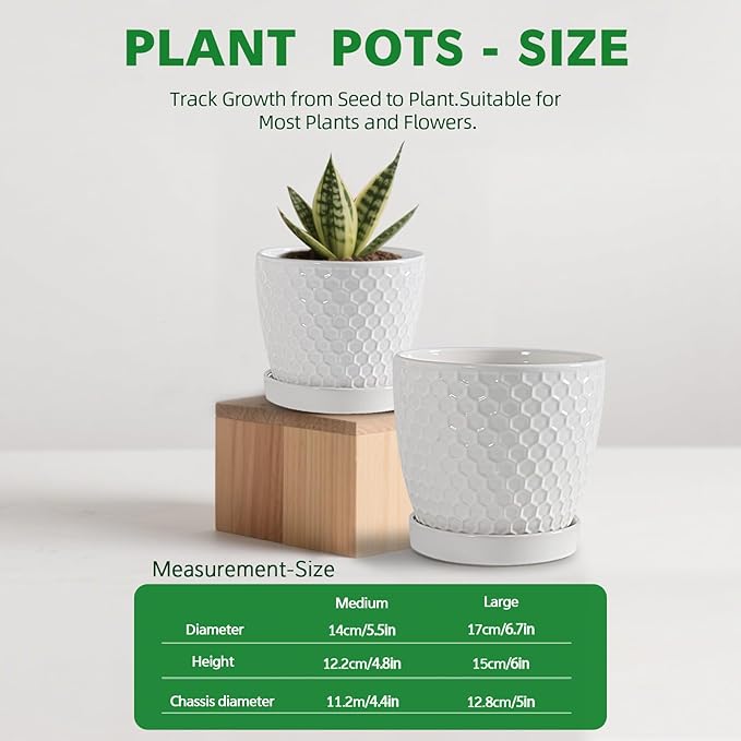 Docrin Ceramic Plant Pots Set of 2, High-Fired Clay Indoor Planters - Image 4