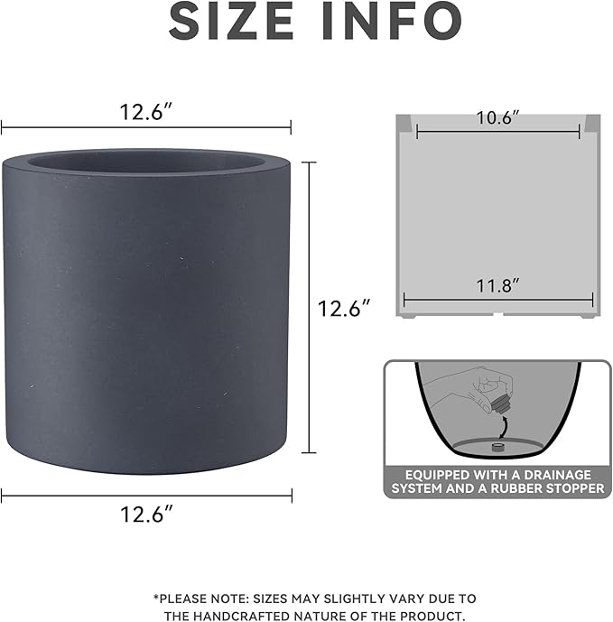 Kante 12.6" Dia Round Concrete Planter, Modern Style Large Cylindrical Plant Pot - Image 2