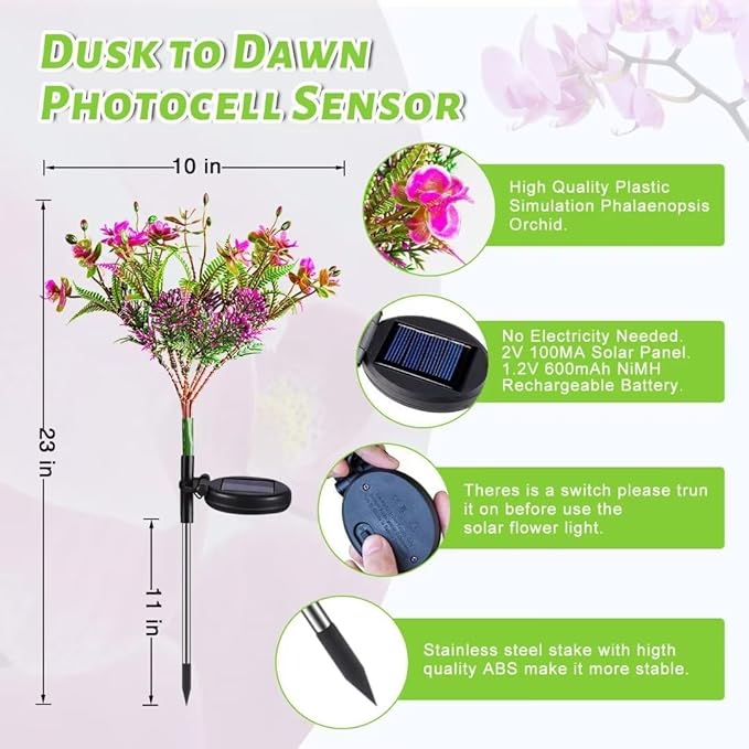 Neporal Garden Solar Lights Outdoor Waterproof IP65, 2PK Phalaenopsis Solar - Image 6
