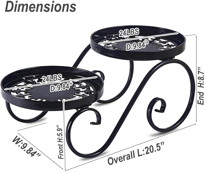2 Tier Black Plant Stand, Metal Flower Stand Indoor Outdoor, Anti-Rust Iron - Image 4