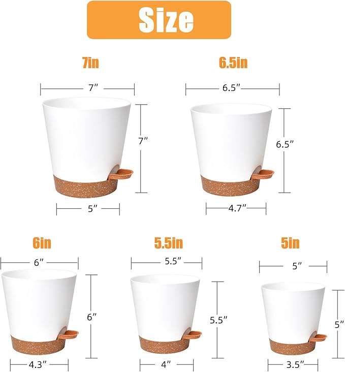 Planters for Indoor Plants 7/6.5/6/5.5/5 Inch, Self Watering Planters - Image 3