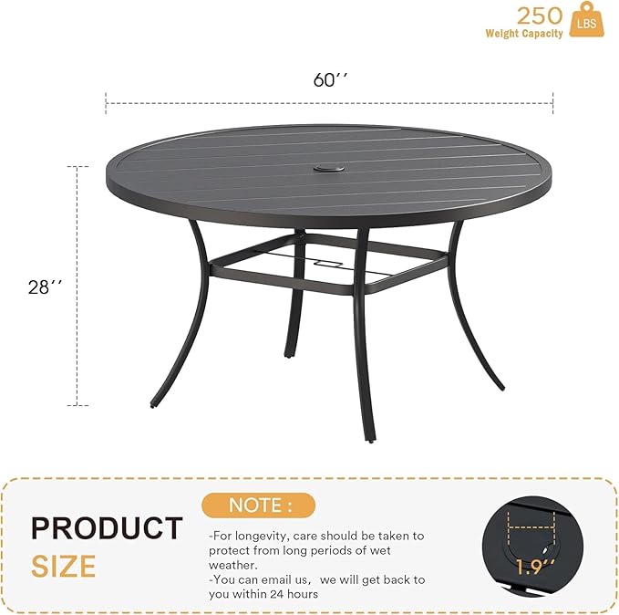 VICLLAX 60" Outdoor Round Patio Table - Image 3